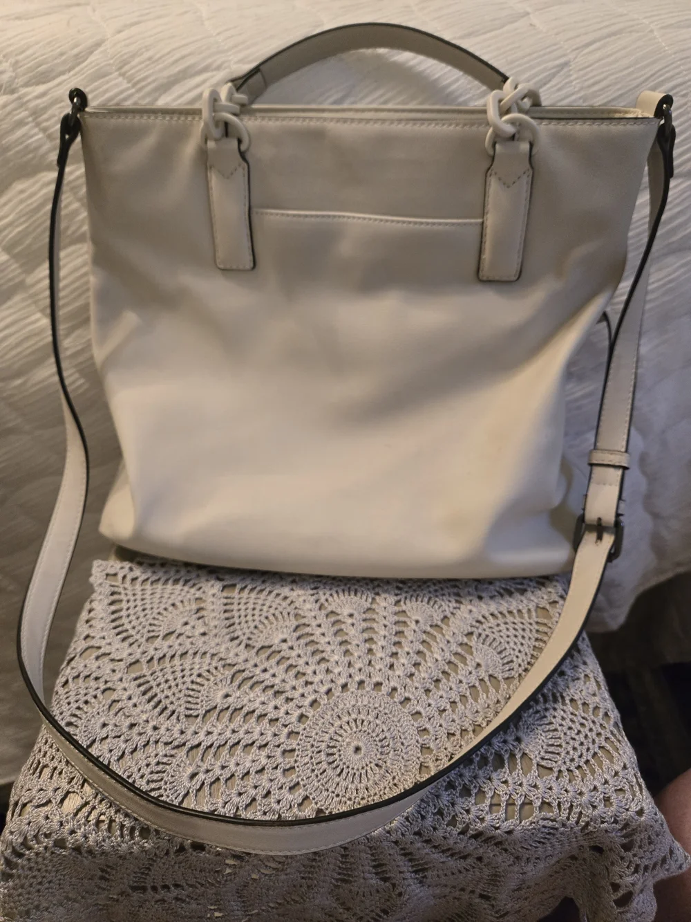 Simply Vera Wang Women's Cream Tote Bag with Floral Perforation